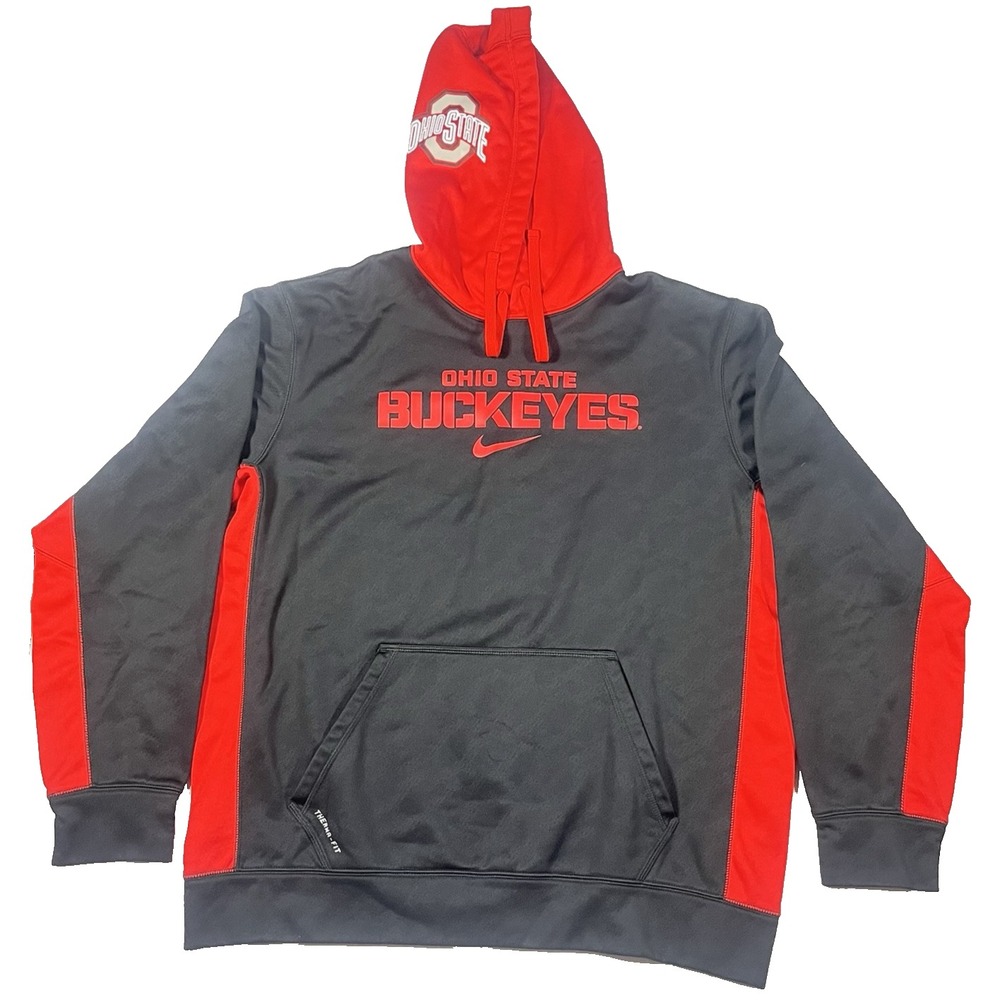 Nike Therma Fit Ohio State Buckeyes Hoodie Mens Large Black Red Sweatshirt NCAA